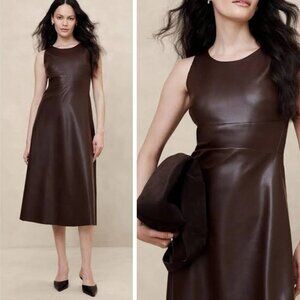 Banana Republic Factory Vegan Leather Dress Brown Size 0 Midi Length